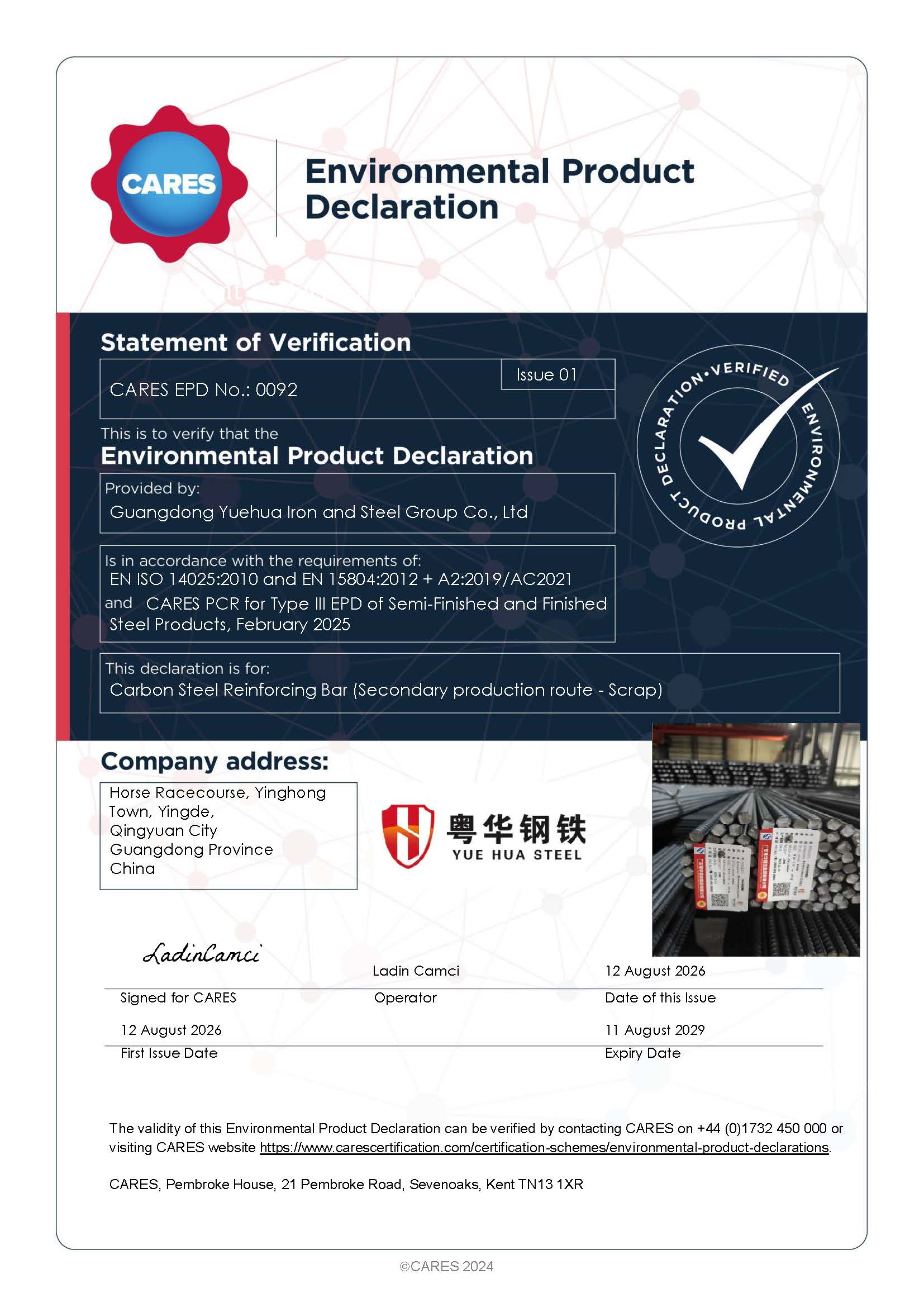 Guangdong Yuehua Iron and Steel Group Co. EPD